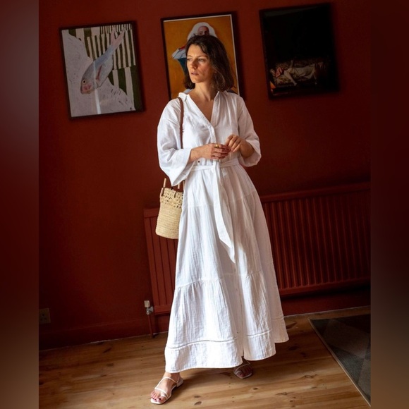 ME+EM Beautiful White Cheesecloth Maxi Shirt Dress - Picture 11 of 15